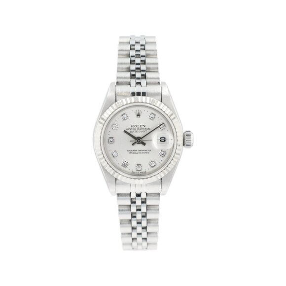 Rolex Ladies Datejust 26mm SS Silver Diamond NS Dial Fluted Jubilee Watch 69174 main image 9
